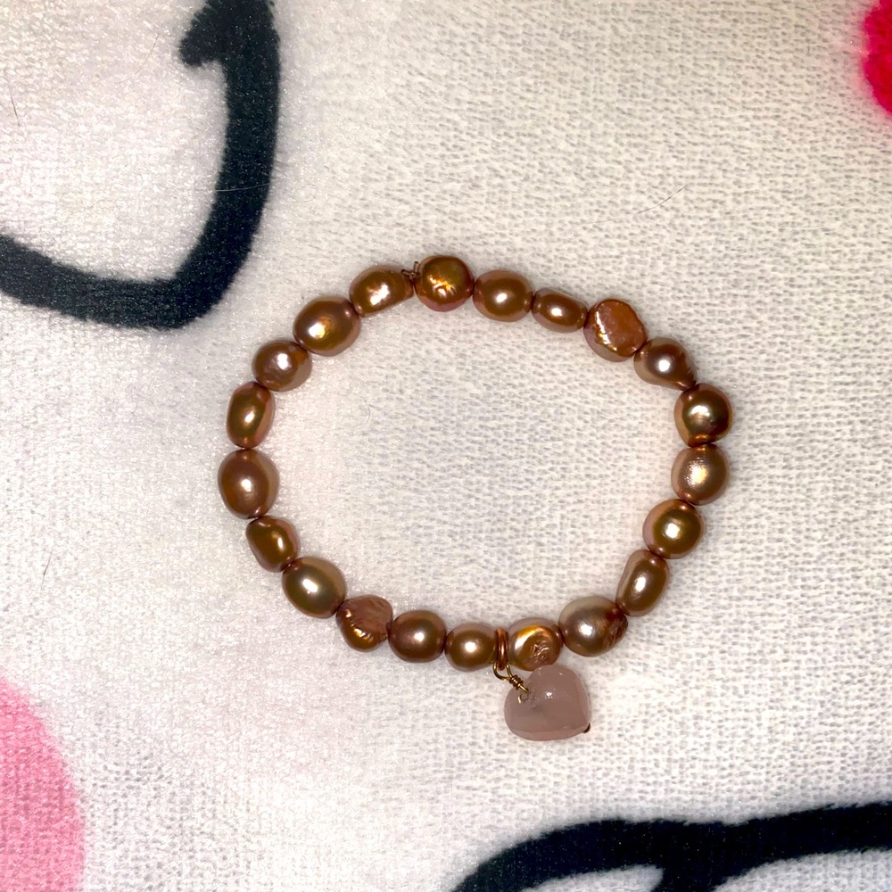 Beaded Bracelet With Pink Rose Quartz Heart 💗